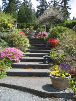 Stairs and garden upto the cocktail hour spot at Delille